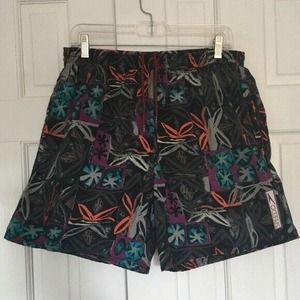 SPEEDO Swim Trunks Vtg 90s Black Purple Green Seim Shorts Mesh Liner Mens L
